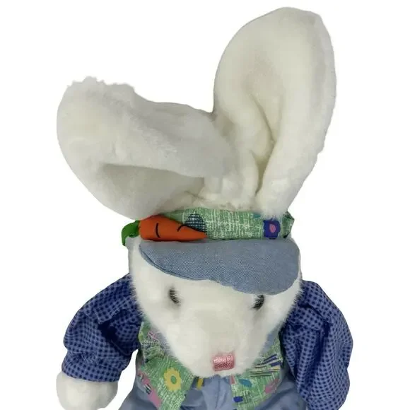 VTG Mty International Blue Boy Easter Bunny In Overalls/Jacket Plush 24" - Picture 8 of 11